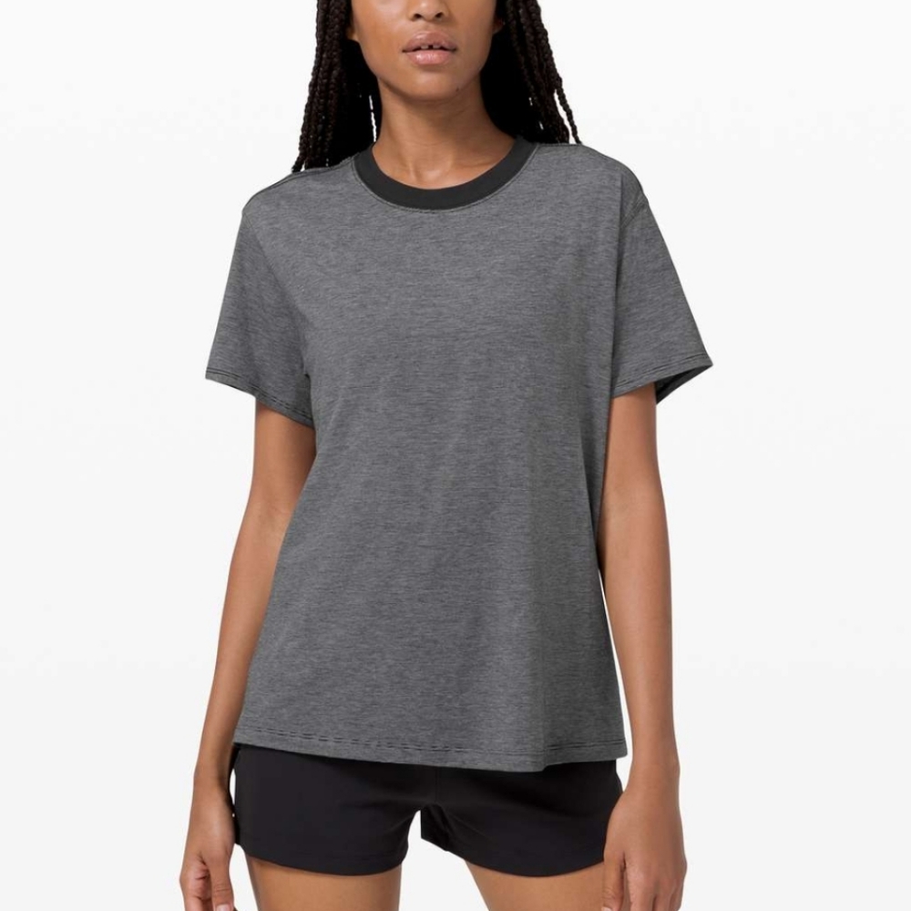 lululemon All Yours Micro Black and White stripe Boyfriend tee